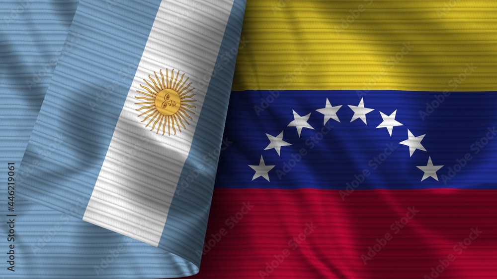 Wall mural venezuela and argentina realistic flag – fabric texture 3d illustration