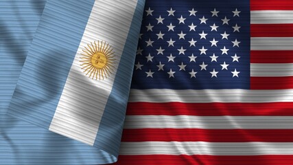 United States of America and Argentina Realistic Flag – Fabric Texture 3D Illustration