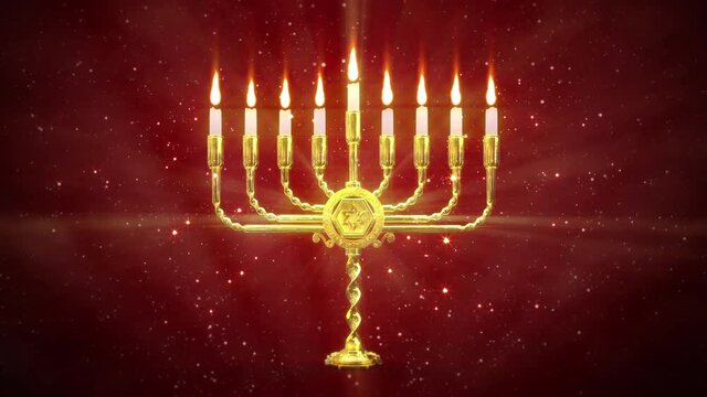 hanukkiah lamp with glowing candles holiday concept