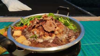 Thai barbecue Grill Pork on hot pan