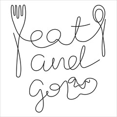 eat and go lettering, continuous doodle, black outline