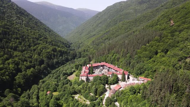 Amazing Aerial view of Rila Monastery, Kyustendil Region, Bulgaria