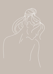 Line woman modern art. Contour girls body. Minimalism style. The modern art of painting design is suitable for decor, icons, prints, banners, printing on clothes. Isolated vector