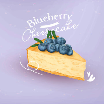 Hand drawn blueberry cheesecake vector