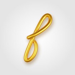 Gold 3d realistic lowercase letter F on a light background.