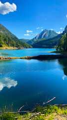Idyllic natural mountainous landscape with a lake in north Spain.