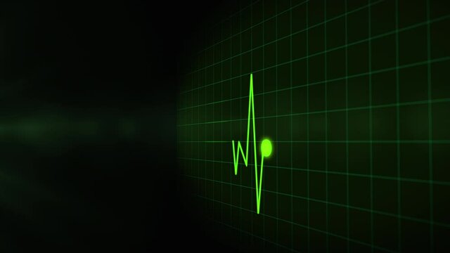 Heart Beat ECG Pulse in Green. Copy Space, 4K