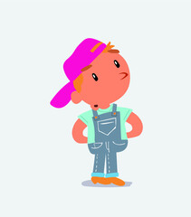  cartoon character of little boy on jeans doubting