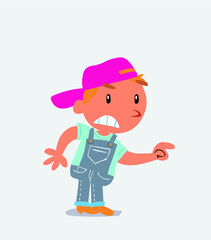 cartoon character of little boy on jeans pointing something aggressively.