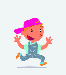  cartoon character of little boy on jeans running happily