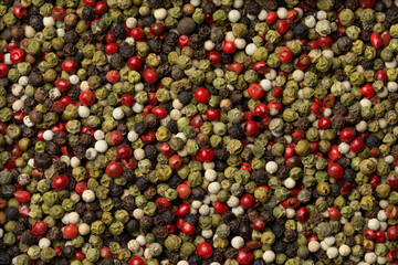 Mixture of peppercorns full frame close up as a background 
