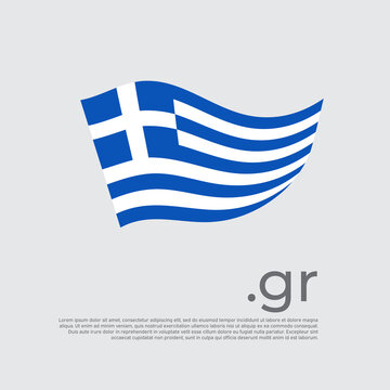 Greece flag. Colored stripes greek flag on a white background. Vector design of national poster with gr domain, place for text. Brush strokes. State patriotic banner of greece, cover
