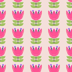 Retro flower pattern. Pixel art 8 bit art