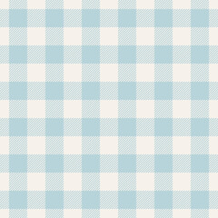Gingham check pattern for spring in pale blue and off white. Seamless background vector texture graphic for tablecloth, oilcloth, dress, skirt, picnic blanket, other modern fashion fabric print.
