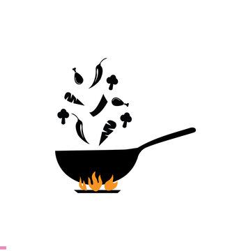 black wok cooking vegetables and meat clip art preview