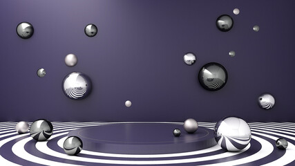 metallic ball 3d rendered product mockup background purple