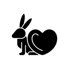 Cruelty free black glyph icon. Product label for vegan cosmetic brand. Animal protection from testing. Pet friendly. Bunny health. Silhouette symbol on white space. Vector isolated illustration