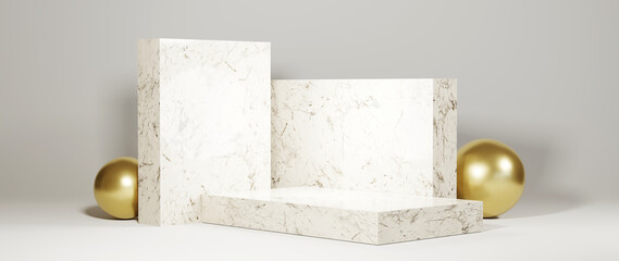 3D rendering of marble square podium background. Mockup for show product.