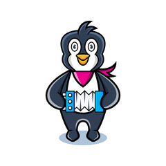 cartoon animal cute penguin holding a accordion