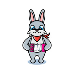 cartoon animal cute rabbit holding a accordion