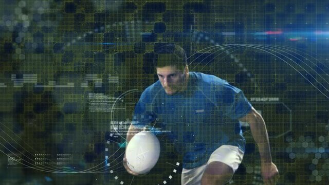 Animation of data processing and scope scanning over rugby player