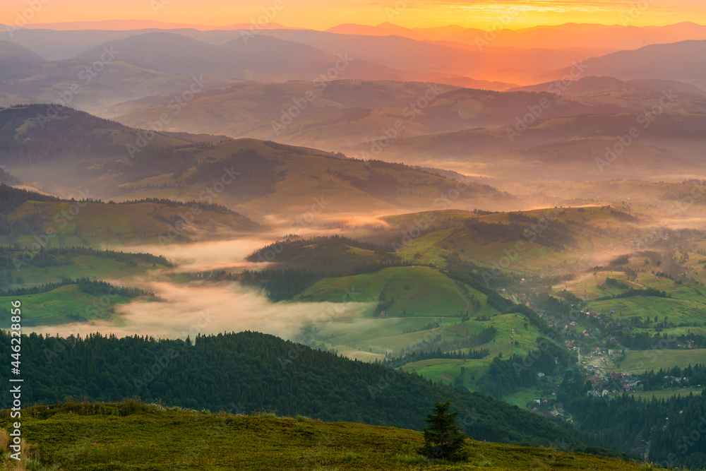 Sticker amazing morning high in the carpathian mountains.