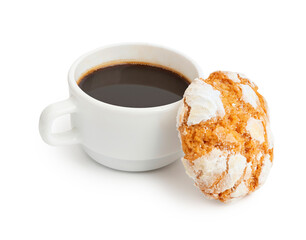 White cup of espresso and fresh cookie