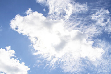 Sky blue and white big hunk cloud obscuring the sun beautiful with bright sunlight nature background. panorama.