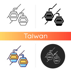 Maokong gondola icon.Taipei lift transportation. Crystal travel cabins. Asian trip. Taiwan cable car. Mountain chariot. Linear black and RGB color styles. Isolated vector illustrations © bsd studio