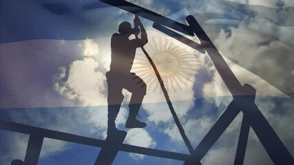 Animation of flag of argentina waving over soldier exercising on rope - Powered by Adobe