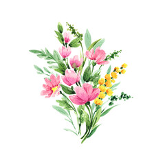 Watercolor flowers. Bouquet of flowers for the design of cards and congratulations.	
