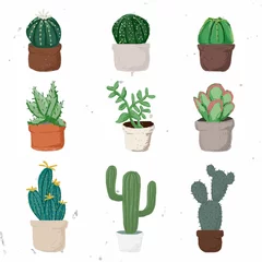 Foto op Plexiglas Cactus in pot Leuke potplant element vector set vetplanten in de hand getekende stijl