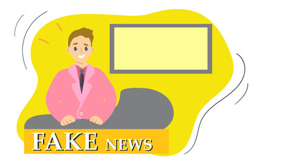 Anchorman on tv broadcast news. Fake Breaking News vector illustration. Media on television concept.