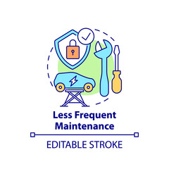 Electric vehicles less frequent maintenance concept icon. EV intelligence solution abstract idea thin line illustration. Practical benefits. Vector isolated outline color drawing. Editable stroke