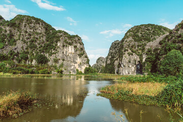 Fototapeta na wymiar Scenic view of beautiful karst scenery and rice paddy fields