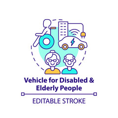Disabled and elderly people vehicle concept icon. Autonomous cars benefits. Transforming mobility abstract idea thin line illustration. Vector isolated outline color drawing. Editable stroke