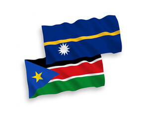 Flags of Republic of Nauru and Republic of South Sudan on a white background