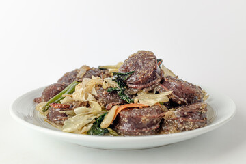 stir-fried sundae on a white background