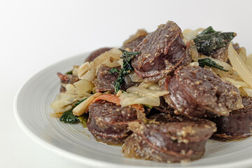stir-fried sundae on a white background