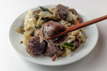 stir-fried sundae on a white background