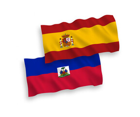Fototapeta premium Flags of Republic of Haiti and Spain on a white background