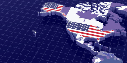 The territory of the United States is highlighted in close-up on a 3D map. 3d illustration