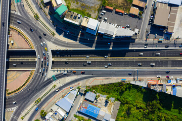 Aerial top view of Expressway in bangkok, Road traffic an important infrastructure in Thailand