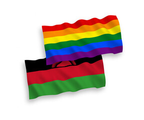 Flags of Malawi and Rainbow gay pride on a white background