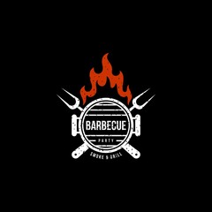Vintage barbeque party smoke & grill  logo design Premium Vector