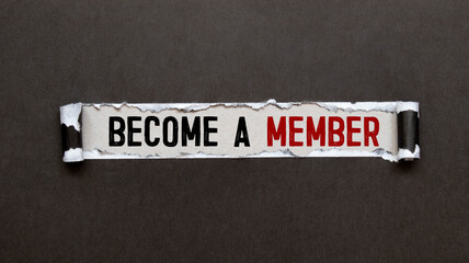 Top angle view of pen and notebook written with text BECOME A MEMBER. Business and education concept.