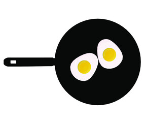 Silhouette of a frying pan with scrambled eggs isolated on a white background. Vector illustration