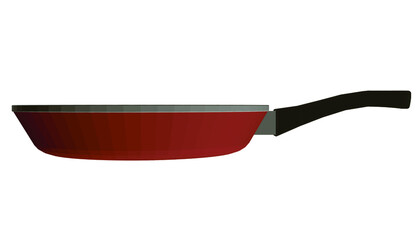 Polygonal red skillet. Side view. 3D. Vector illustration.