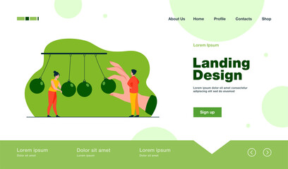 Tiny people standing near pendulum isolated flat vector illustration. Metaphor of motivation positive impact and work for success. Inertia force, rhythm and momentum concept