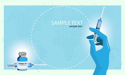 Template, design, Coronavirus Vaccine Vector Background, Coronavirus COVID-19 Vaccination with Vaccine Bottle and Syringe, Vector Illustration, Concept. Vaccine Template for design.